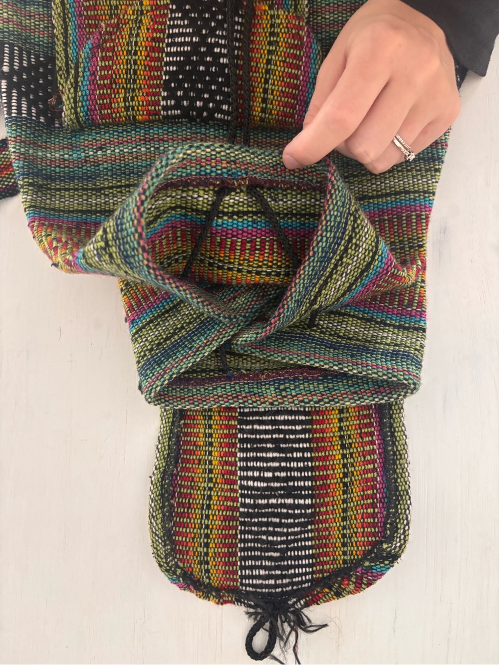 Handwoven Multicolor Boho Drawstring Backpack - Picture 4 of 5